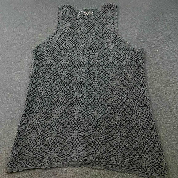 VTG Dana Scott black deep v button down crochet vest sz L - Picture 6 of 11